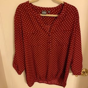 Casual Business Red and White Polka Dot Top